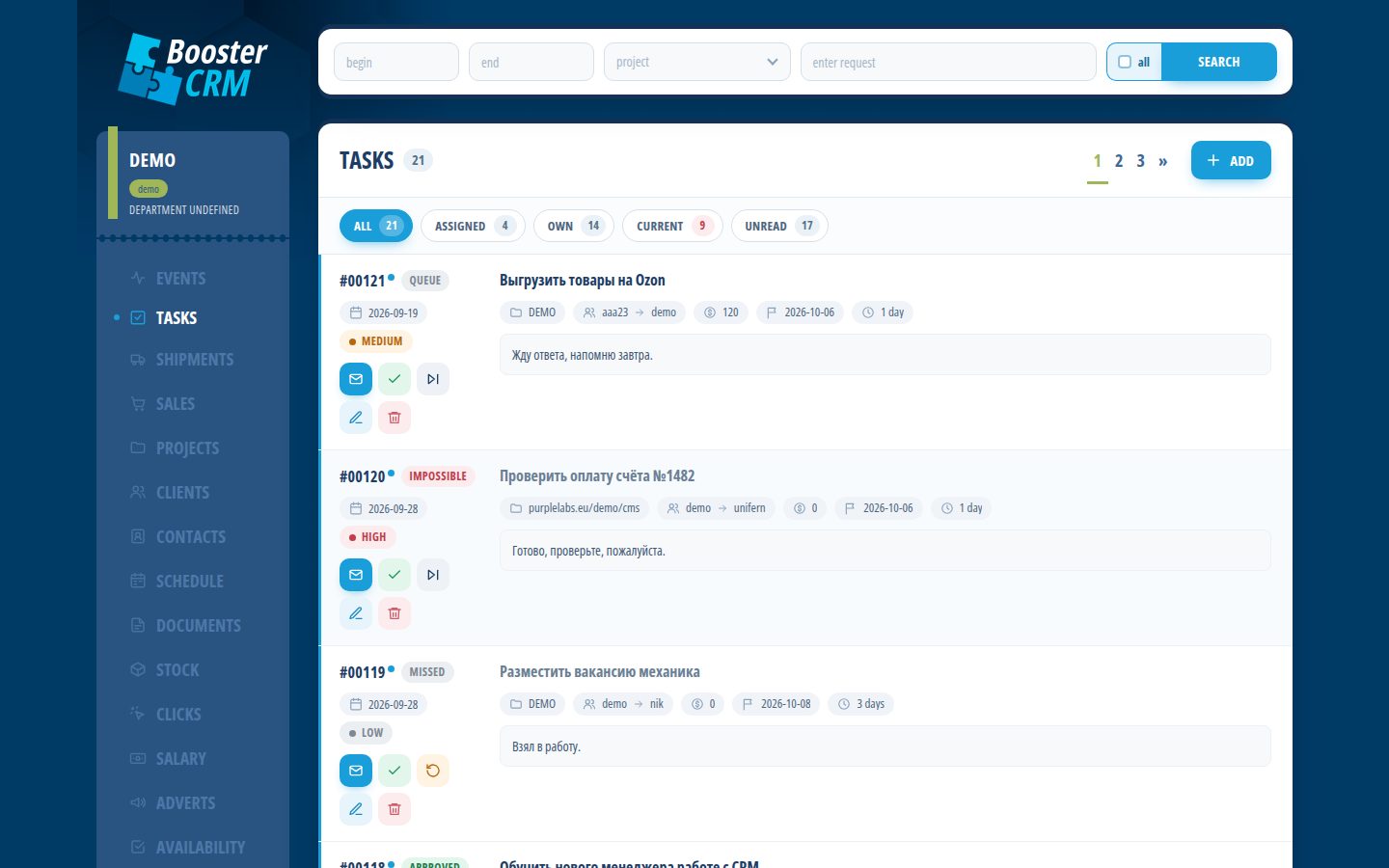 BoosterCRM — Tasks