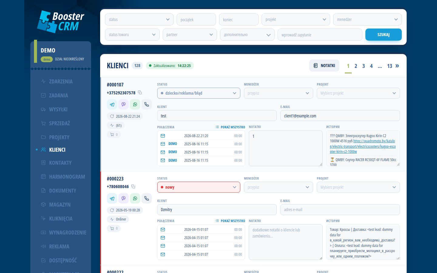 BoosterCRM — Klienci