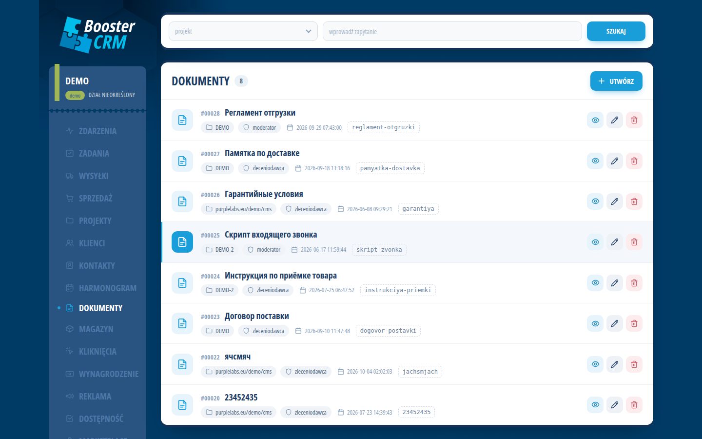 BoosterCRM — Dokumenty