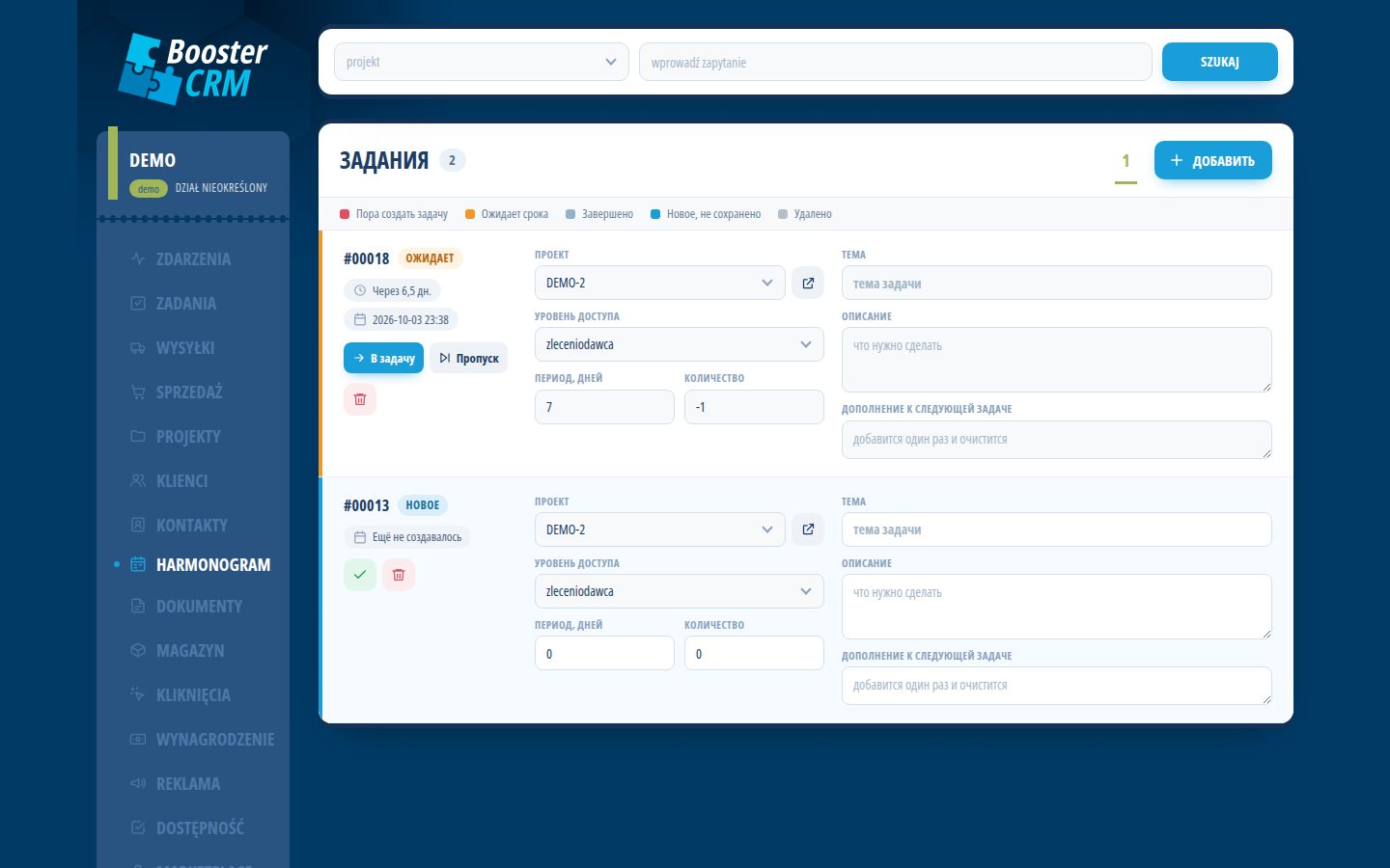 BoosterCRM — Harmonogram